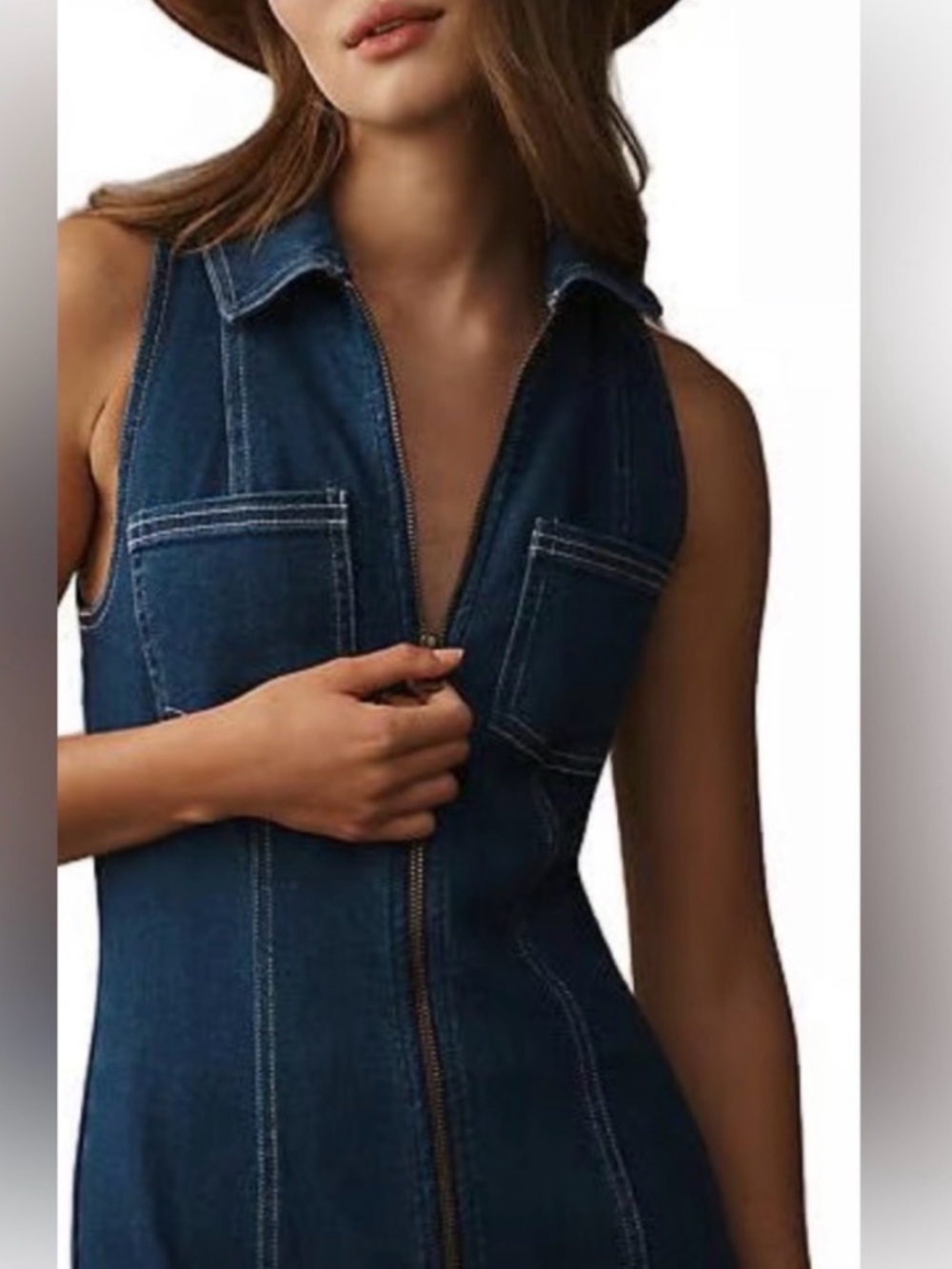 ANTHROPOLOGIE FITTED DENIM PILCRO MIDI DRESS COLOR DENIM DARK  XL NWT - Picture 2 of 16